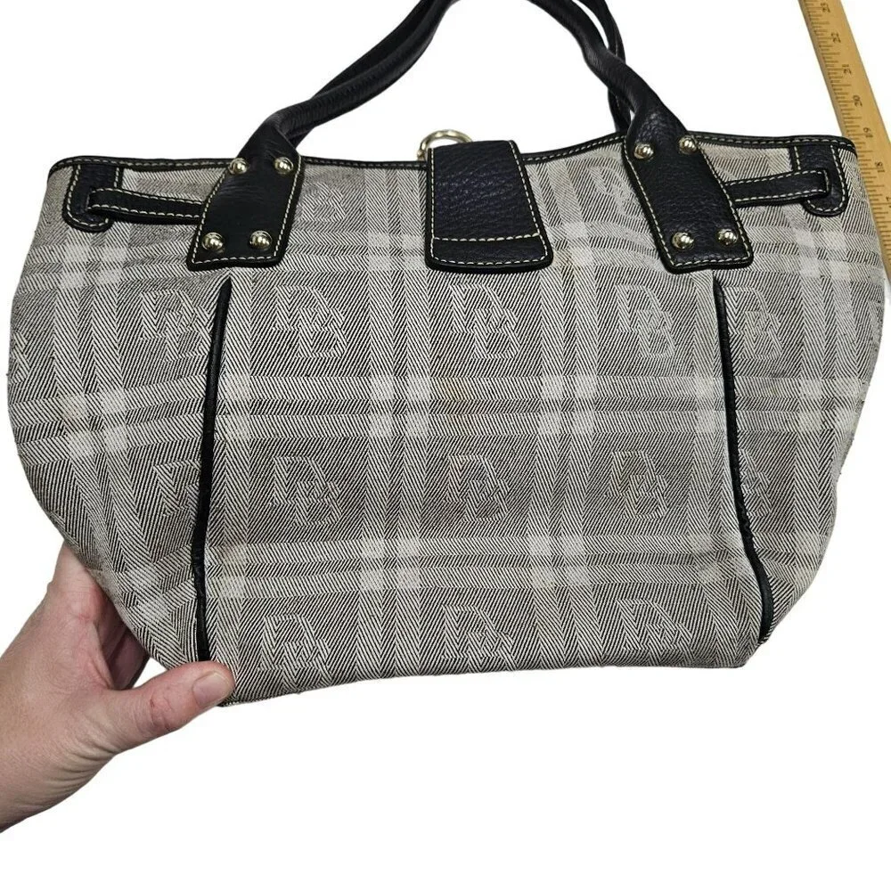 Dooney & Bourke vintage Plaid‎ Canvas Leather Shoulder Bag black white Clip